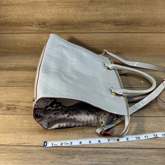 ARCADIA ITALIAN LIGHT‎ GRAY PATENT LEATHER TOTE BAG EMBOSSED SNAKESKIN CROSSBODY - Picture 11 of 12